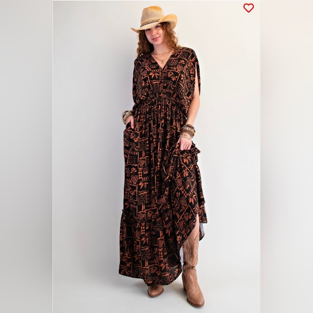 NEW!!! Easel AZTEC PRINTED RAYON CHALLIS MAXI DRESS, NWT